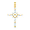 925 Sterling Silver Yellow-tone Unisex Baguette Round Cubic-Zirconia Cross Religious Charm Pendant