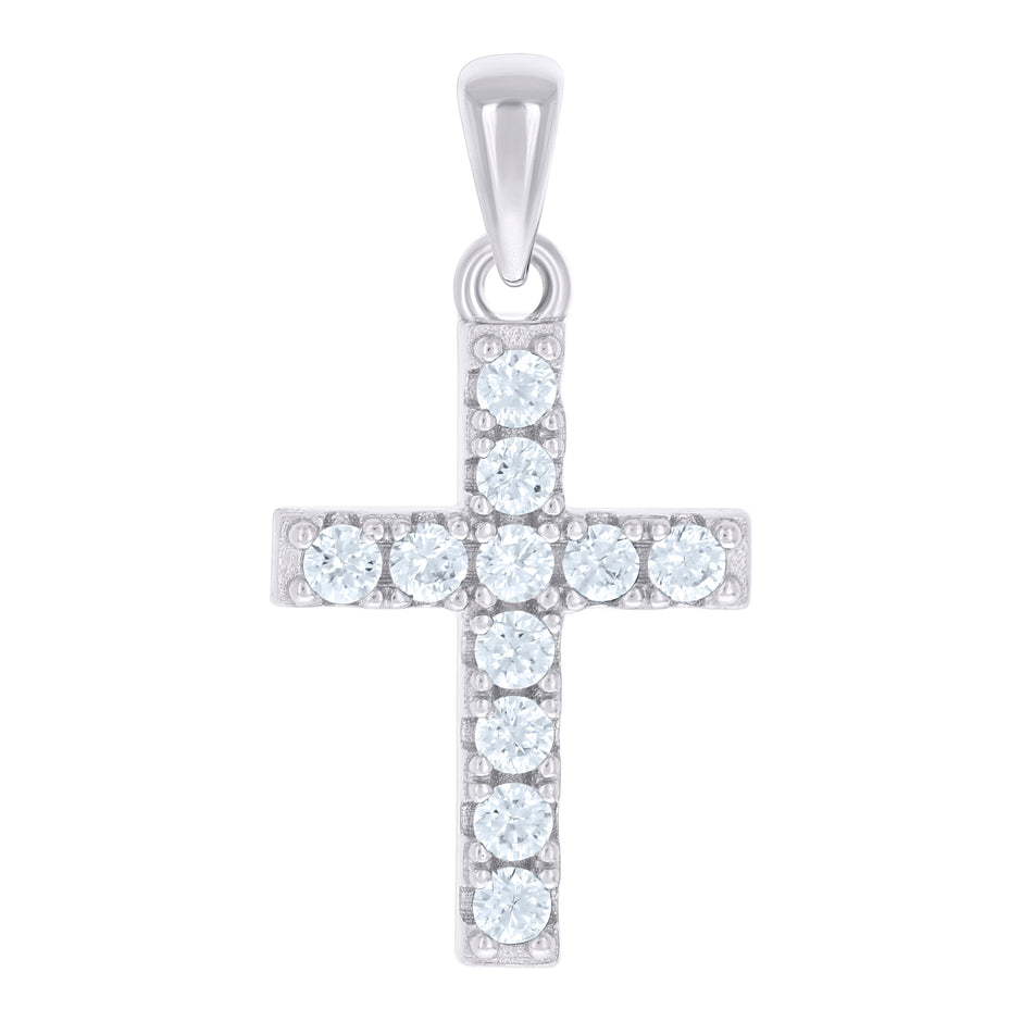 925 Sterling Silver Unisex Cubic-Zirconia Cross Religious Charm Pendant