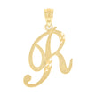 10kt Yellow Gold Unisex Diamond-Cut Initial R Charm Pendant