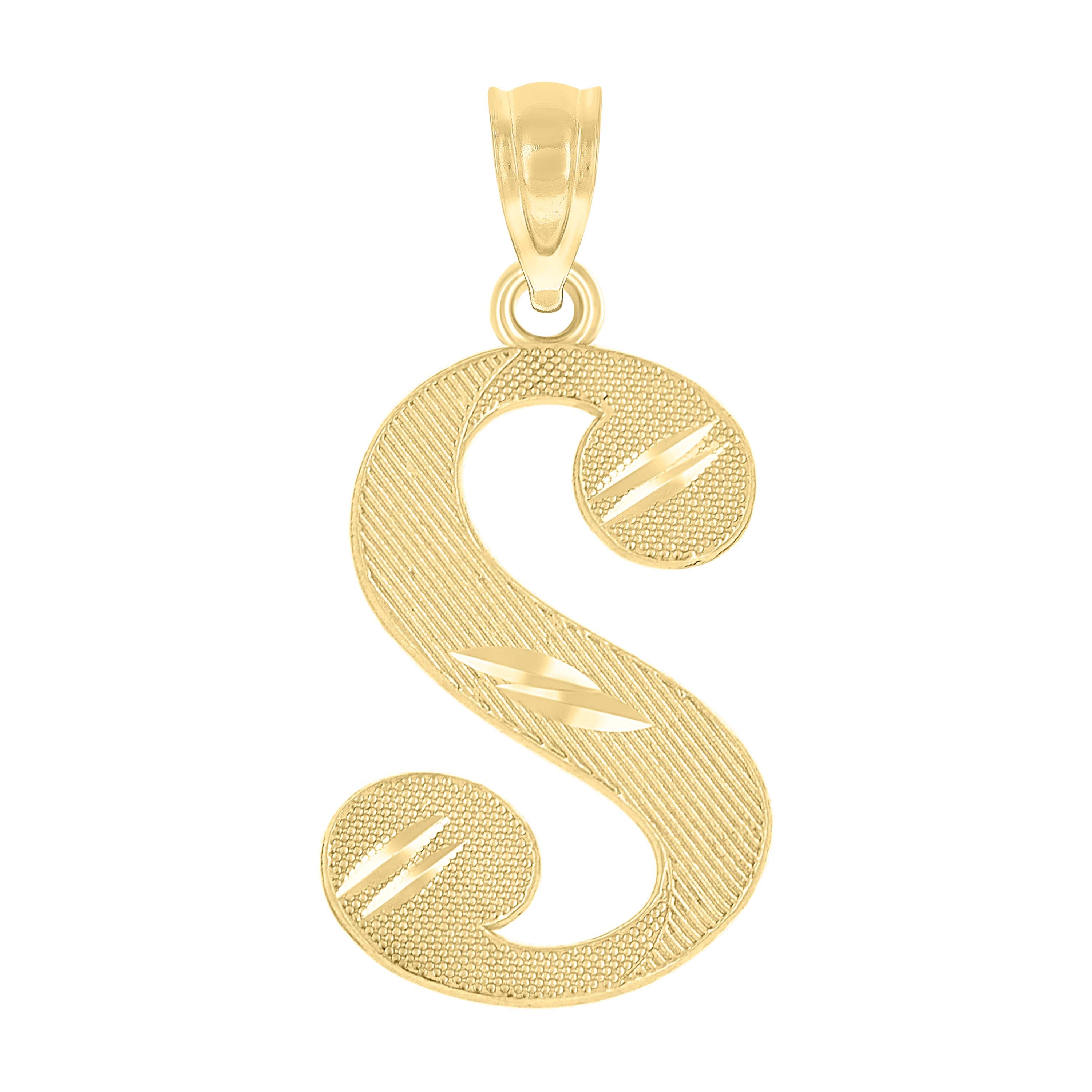 10kt Yellow Gold Unisex Diamond-Cut Initial S Charm Pendant