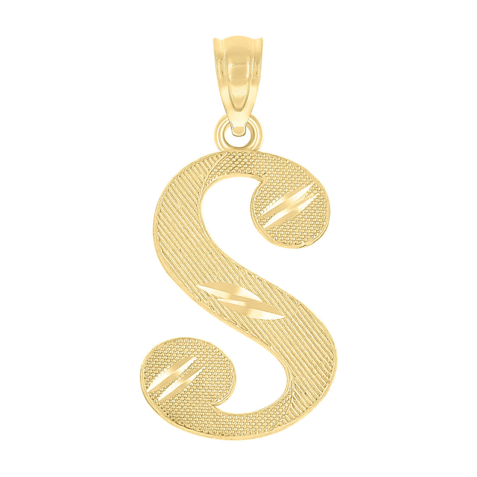 10kt Yellow Gold Unisex Diamond-Cut Initial S Charm Pendant