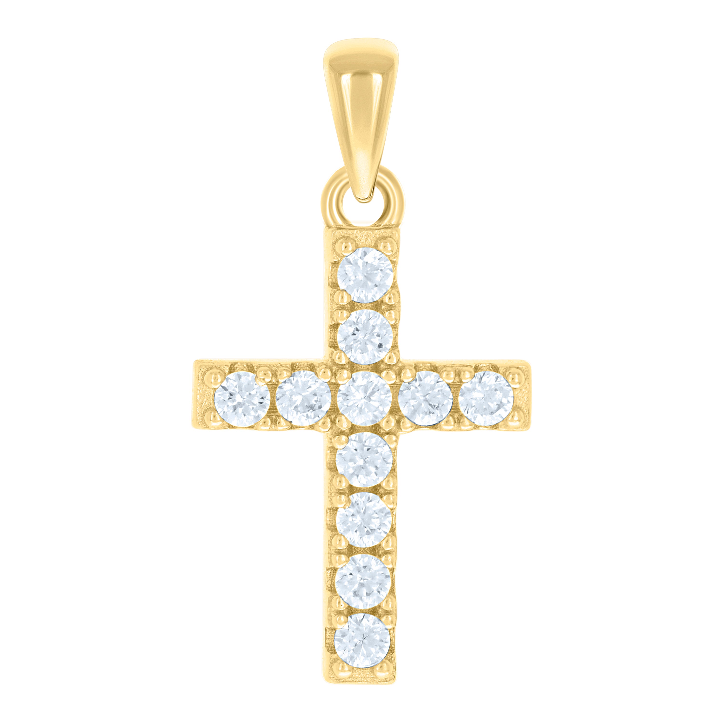 925 Sterling Silver Yellow-tone Unisex Cubic-Zirconia Cross Religious Charm Pendant