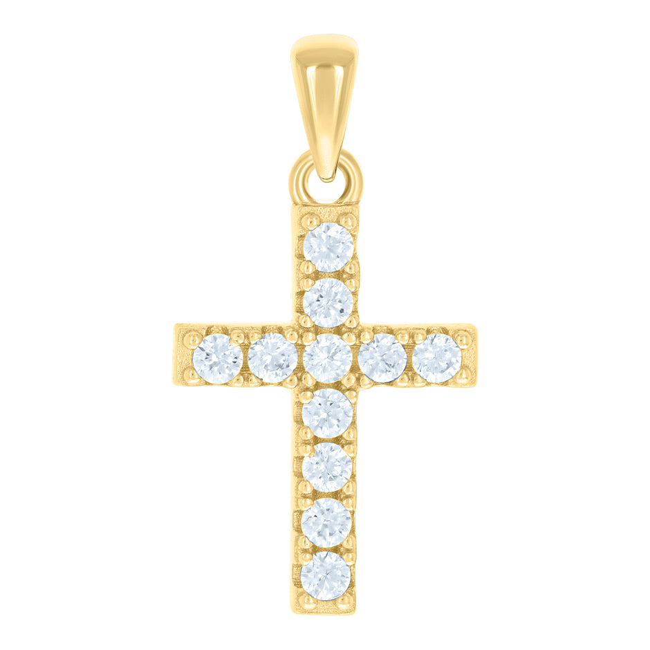 925 Sterling Silver Yellow-tone Unisex Cubic-Zirconia Cross Religious Charm Pendant