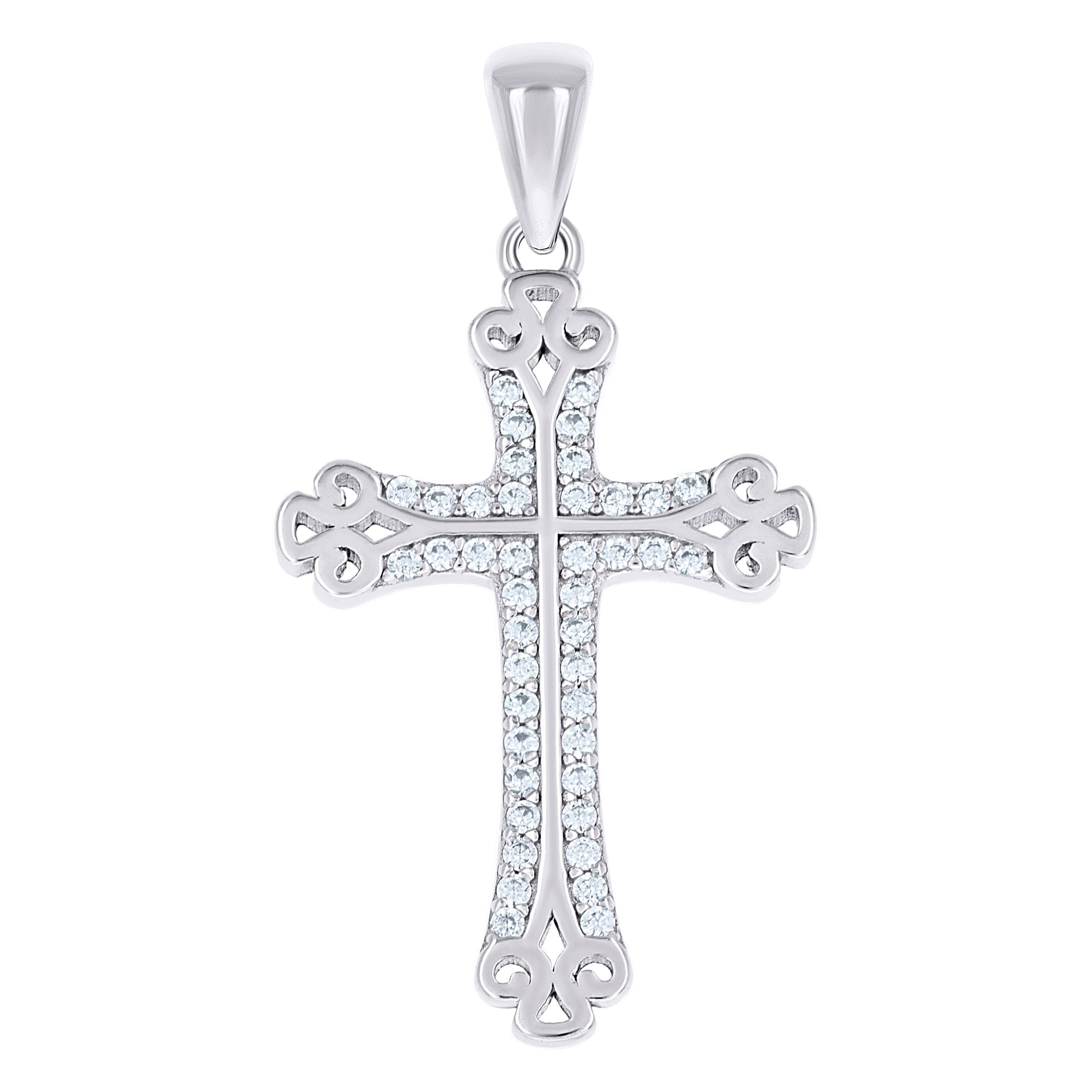 925 Sterling Silver Unisex Cubic-Zirconia Cross Religious Charm Pendant