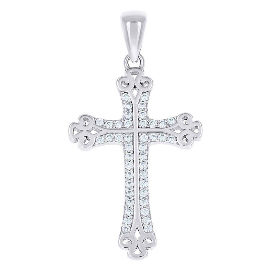 925 Sterling Silver Unisex Cubic-Zirconia Cross Religious Charm Pendant