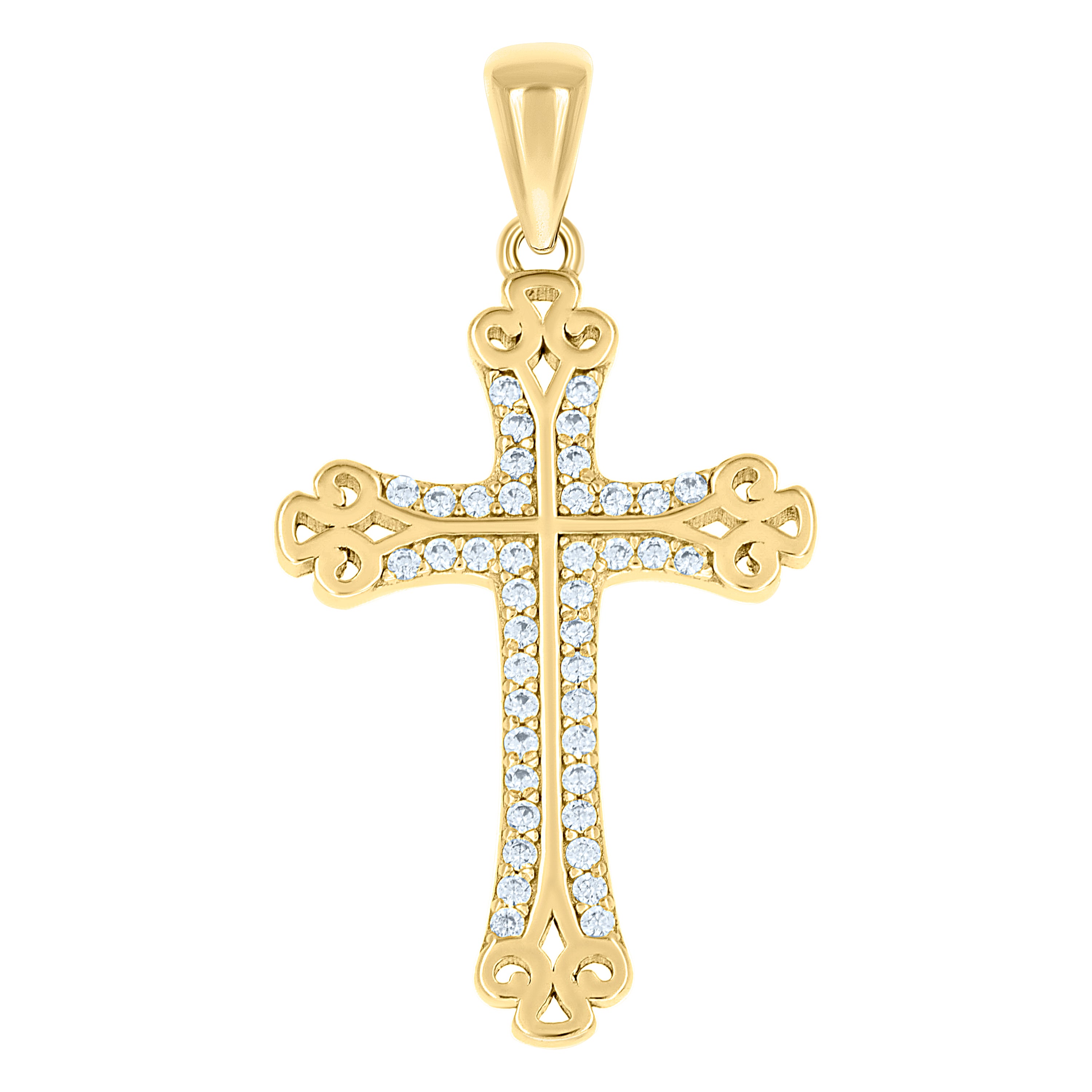 925 Sterling Silver Yellow-tone Unisex Cubic-Zirconia Cross Religious Charm Pendant