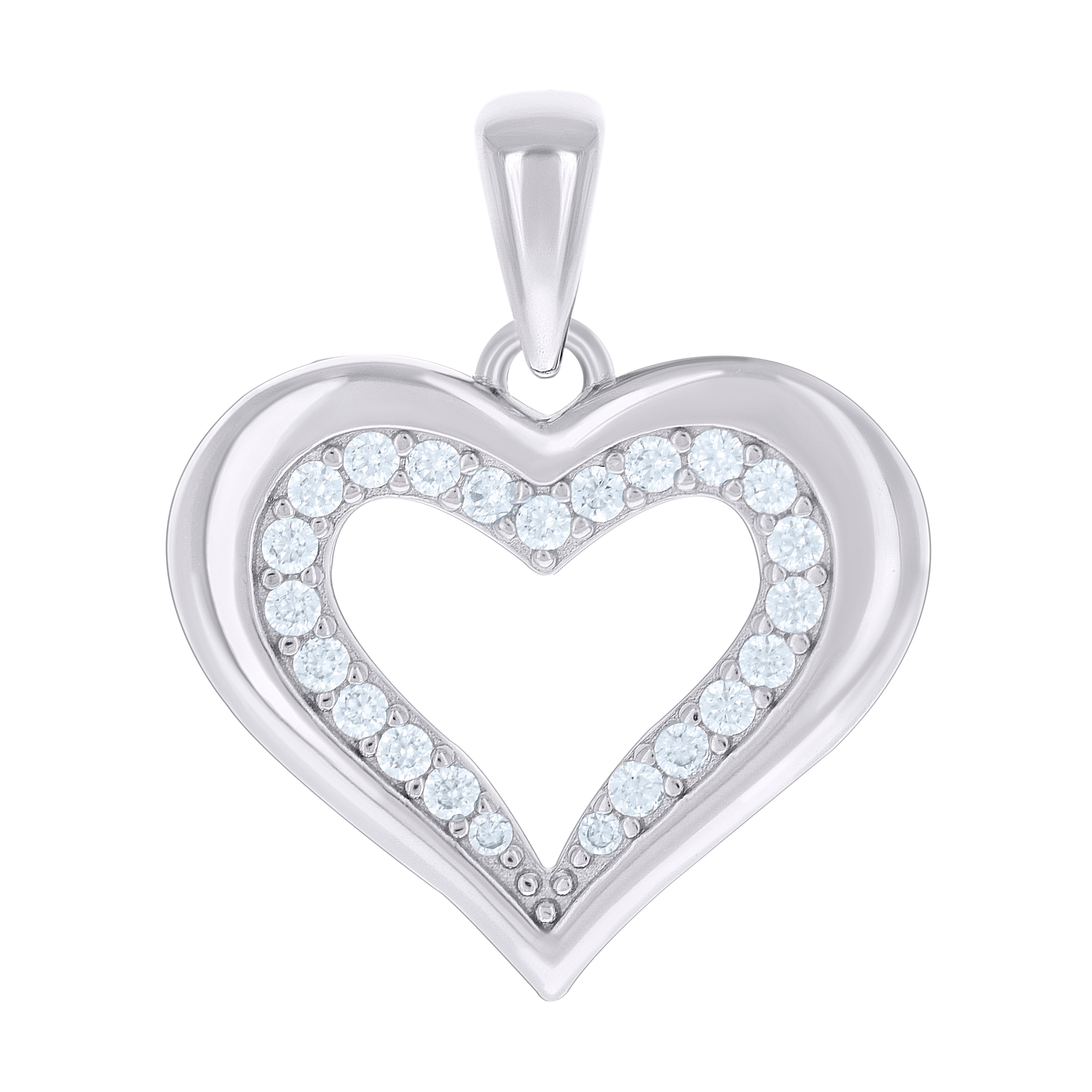 925 Sterling Silver Womens Cubic-Zirconia Heart Pendant 