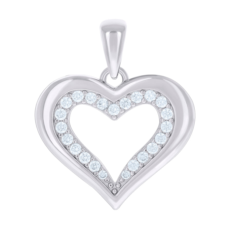 925 Sterling Silver Womens Cubic-Zirconia Heart Pendant 