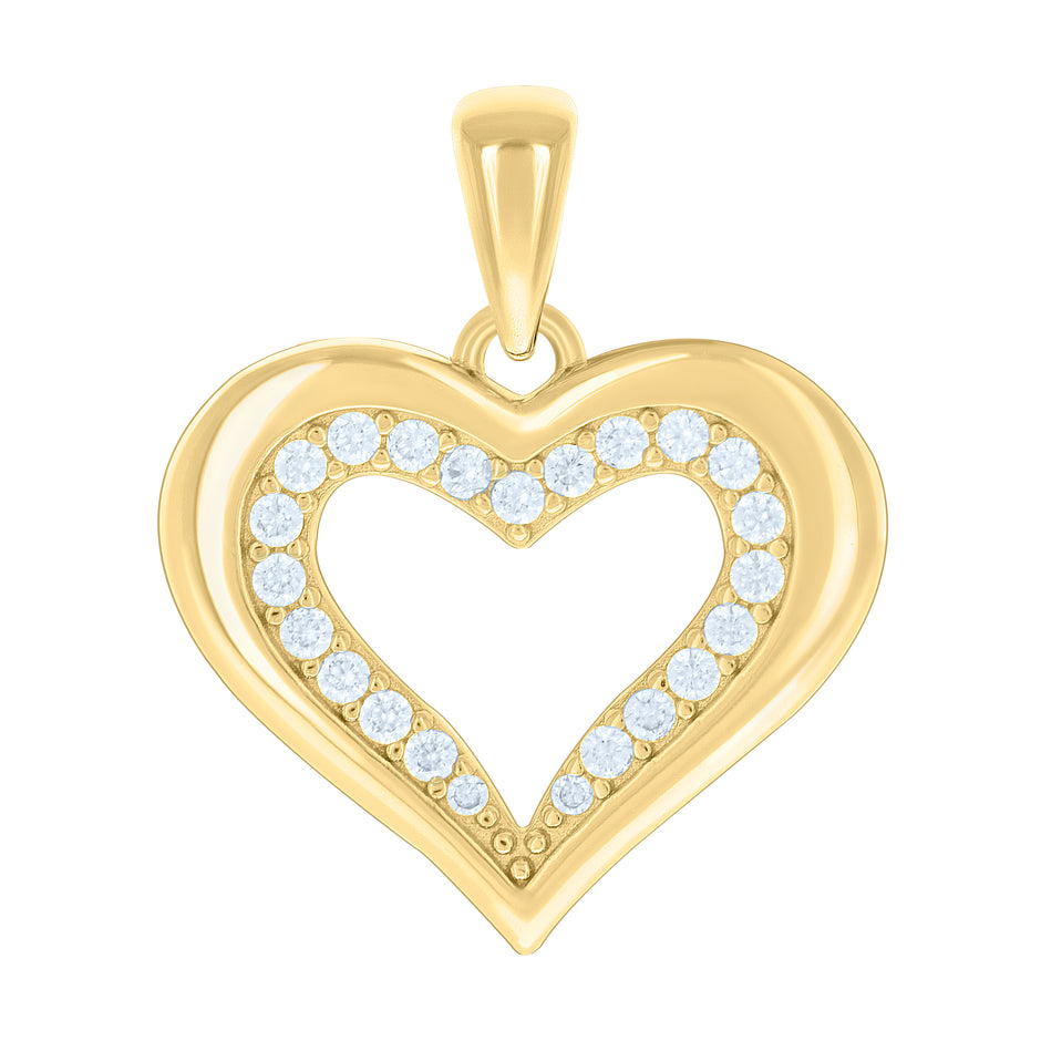 925 Sterling Silver Yellow-tone Womens Cubic-Zirconia Heart Pendant 