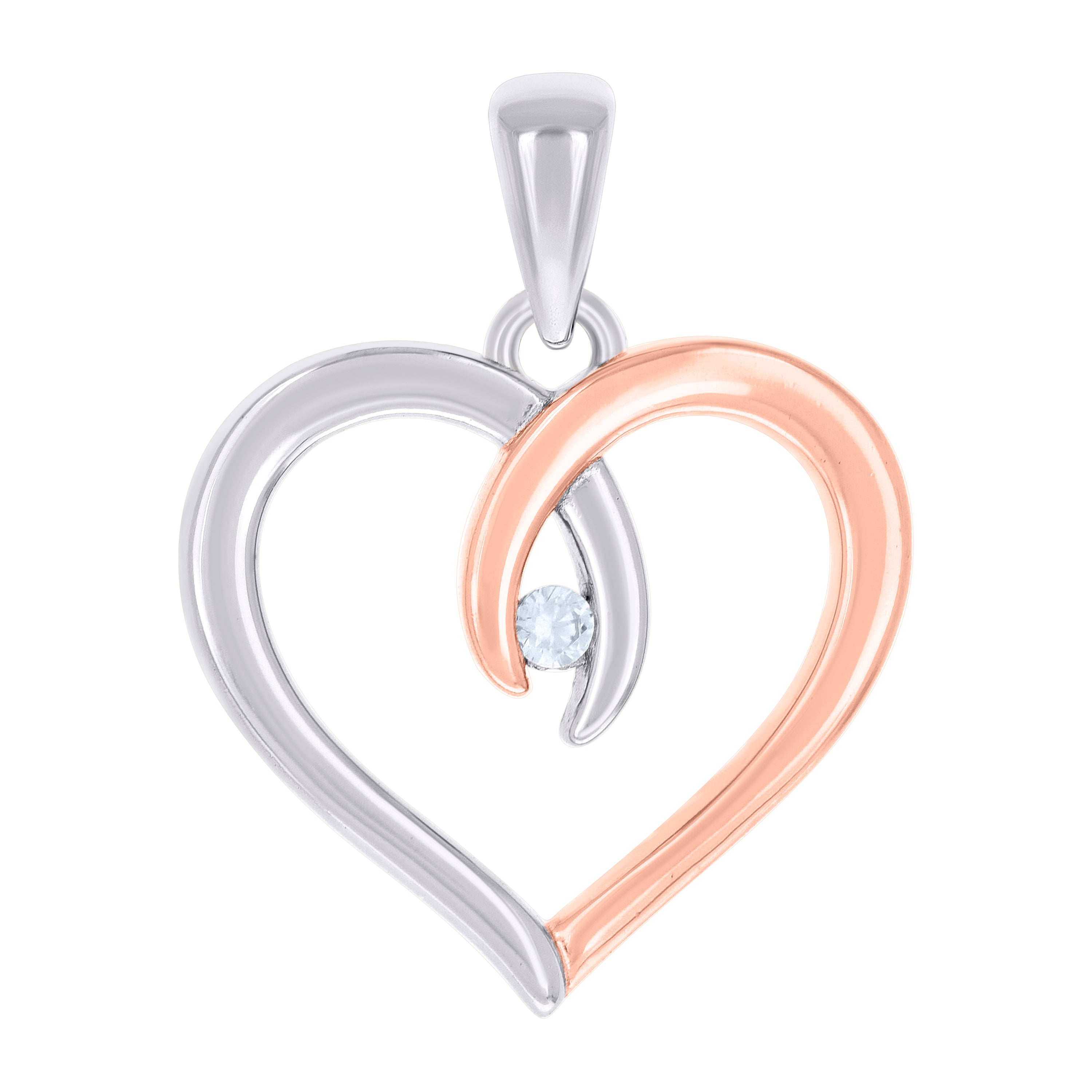 925 Sterling Silver Rose-tone Womens Cubic-Zirconia Heart Pendant 