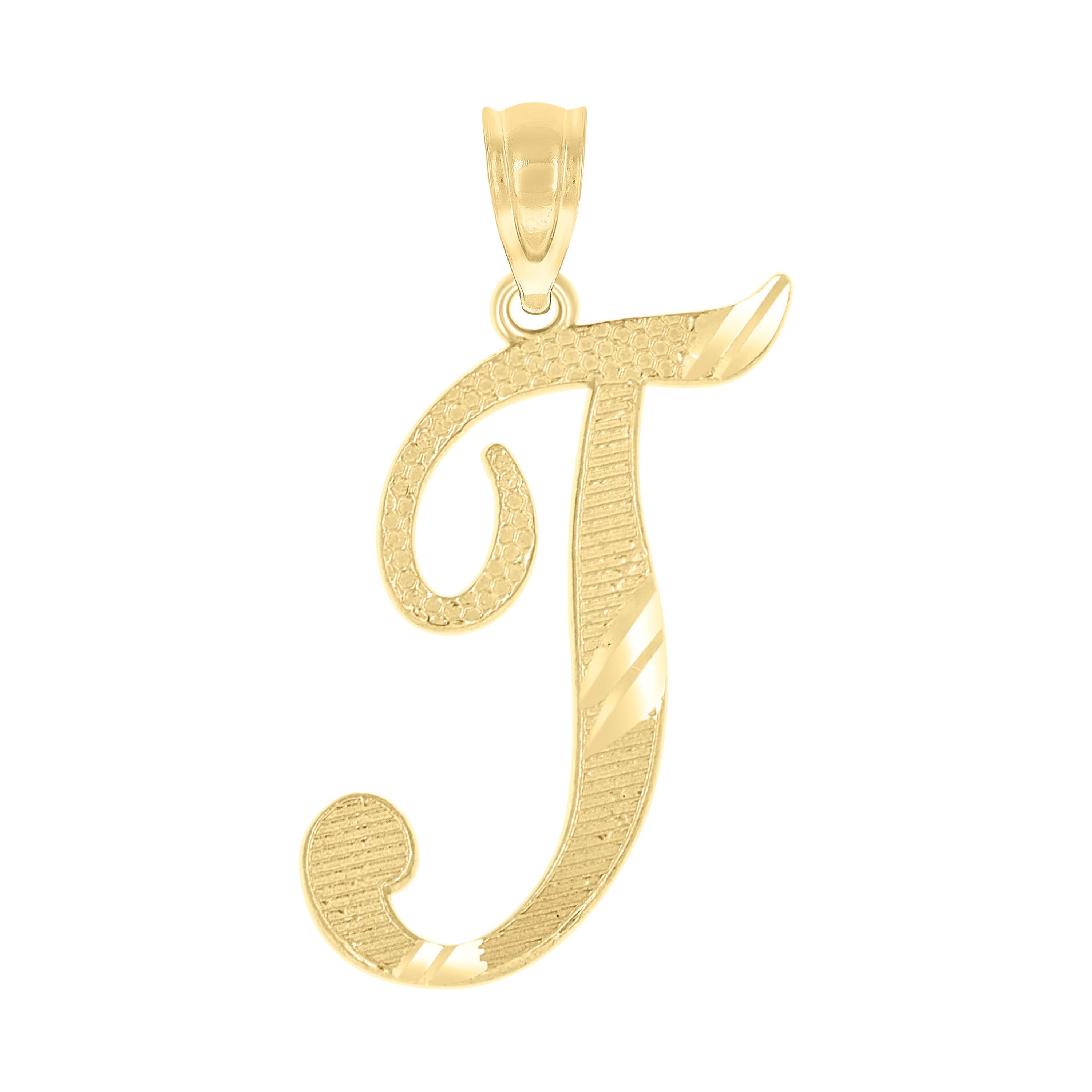 10kt Yellow Gold Unisex Diamond-Cut Initial T Charm Pendant