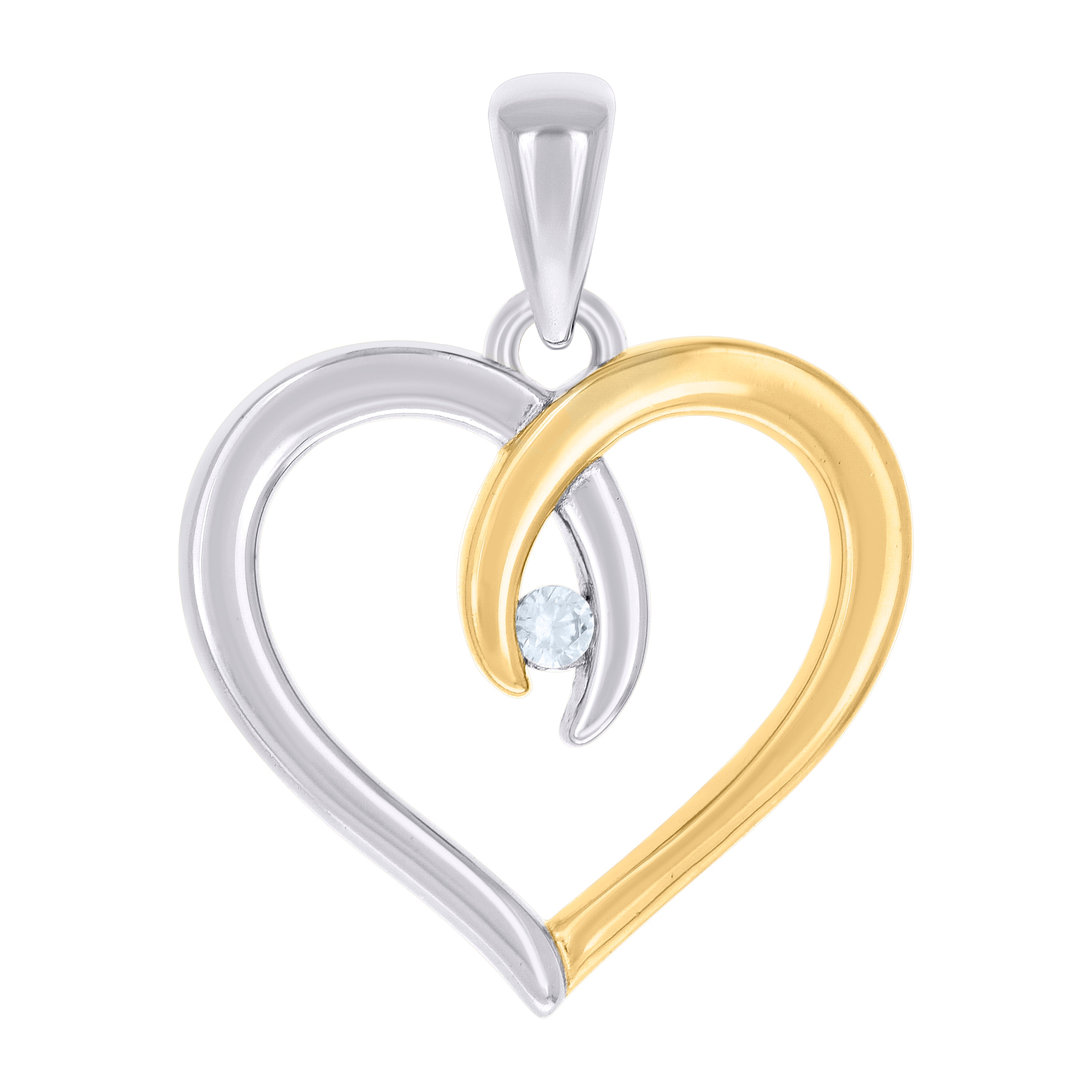 925 Sterling Silver Yellow-tone Womens Cubic-Zirconia Heart Pendant 