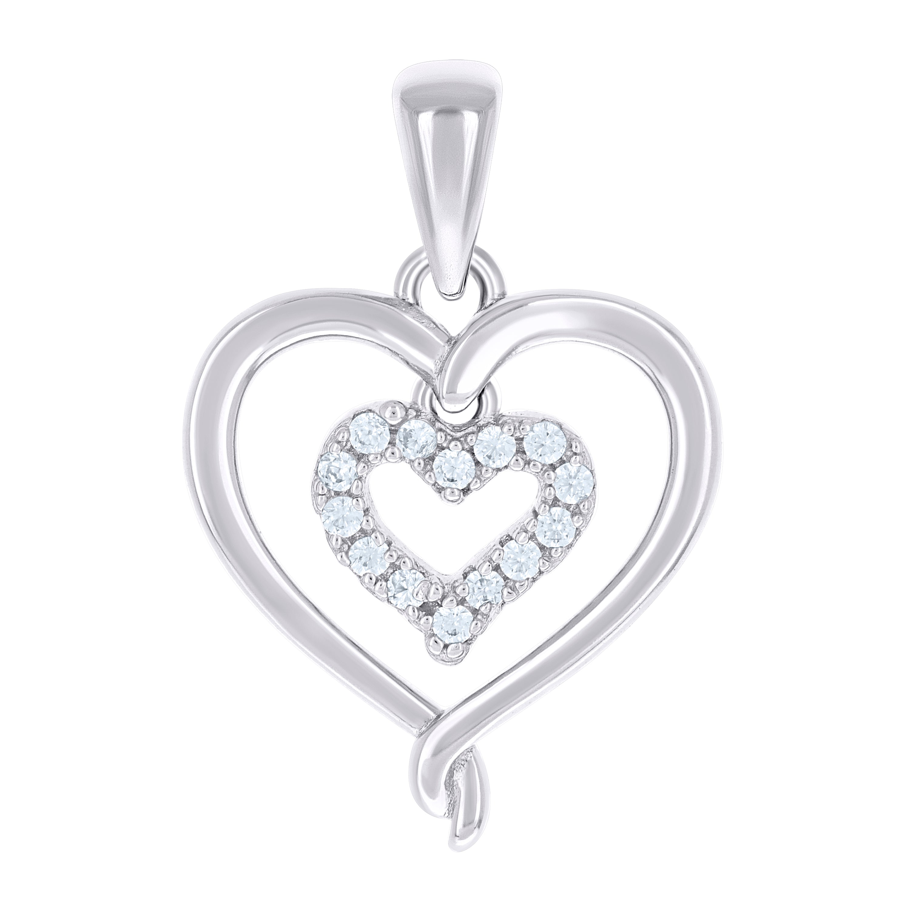 925 Sterling Silver Womens Cubic-Zirconia Heart In Heart Pendant 