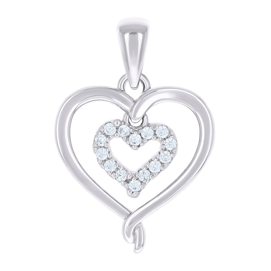 925 Sterling Silver Womens Cubic-Zirconia Heart In Heart Pendant 
