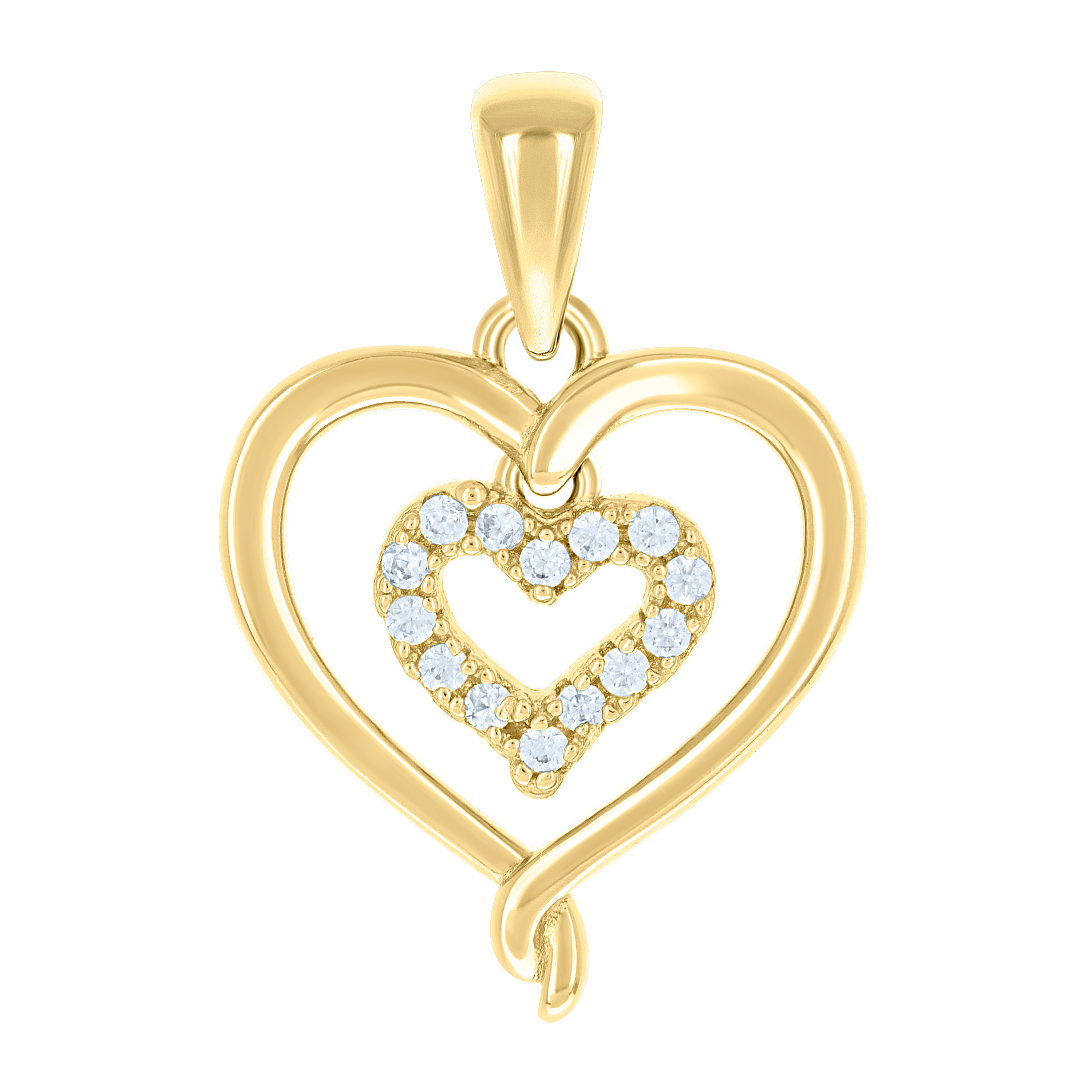 925 Sterling Silver Yellow-tone Womens Cubic-Zirconia Heart In Heart Pendant 