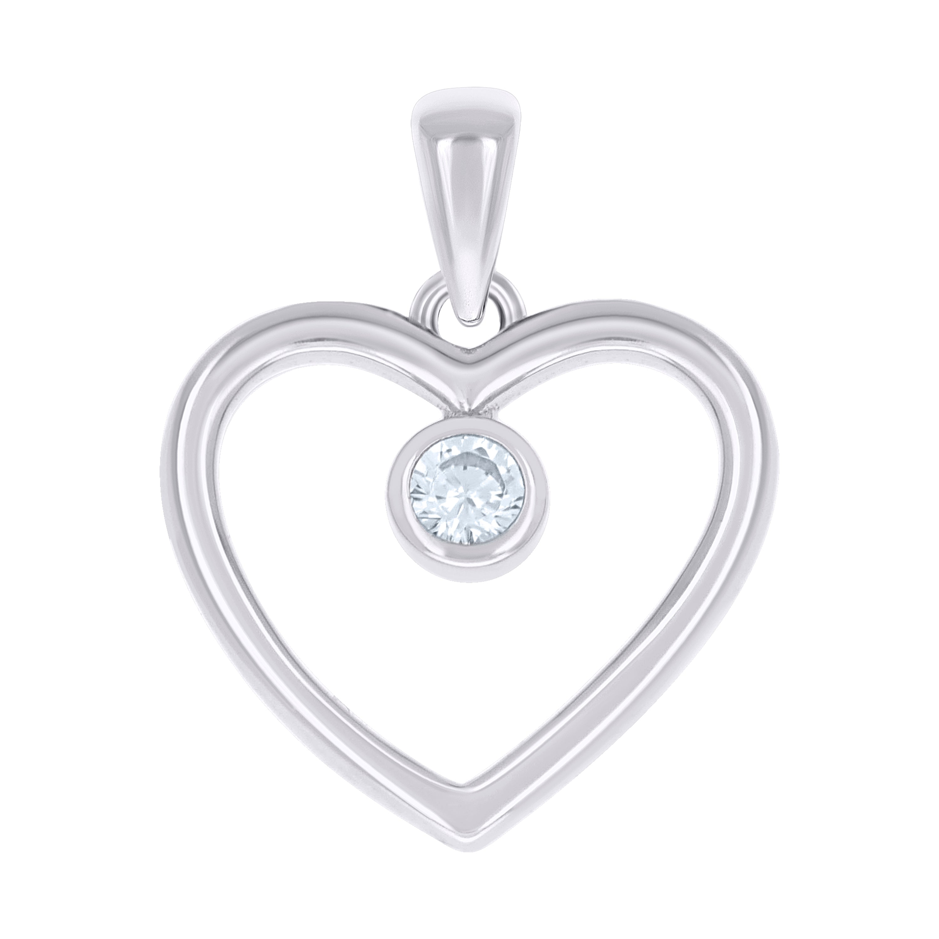 925 Sterling Silver Womens Cubic-Zirconia Heart Pendant 