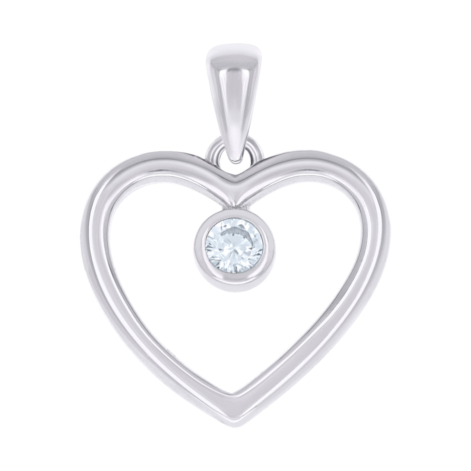 925 Sterling Silver Womens Cubic-Zirconia Heart Pendant 