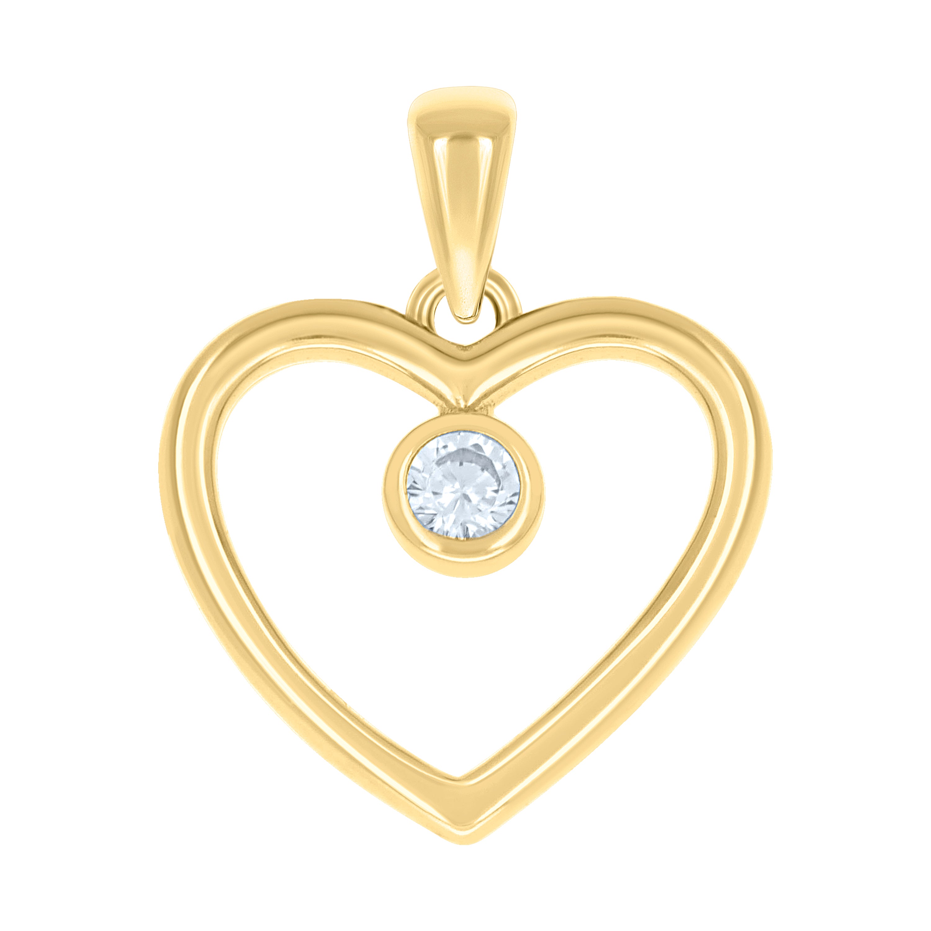 925 Sterling Silver Yellow-tone Womens Cubic-Zirconia Heart Pendant 