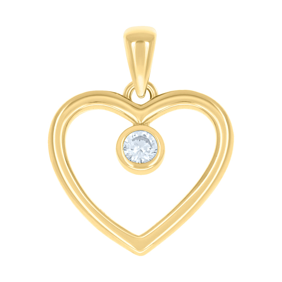 925 Sterling Silver Yellow-tone Womens Cubic-Zirconia Heart Pendant 