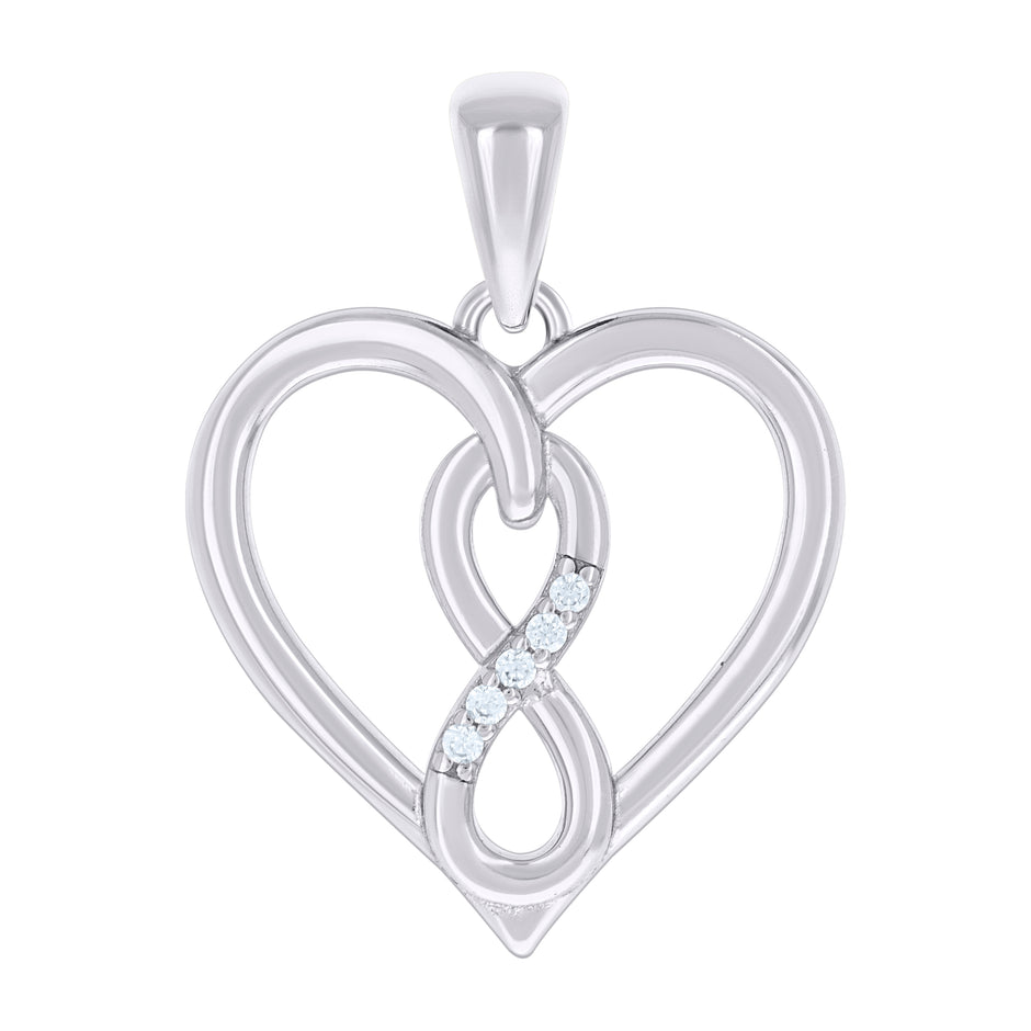 925 Sterling Silver Womens Cubic-Zirconia Infinity Heart Pendant 