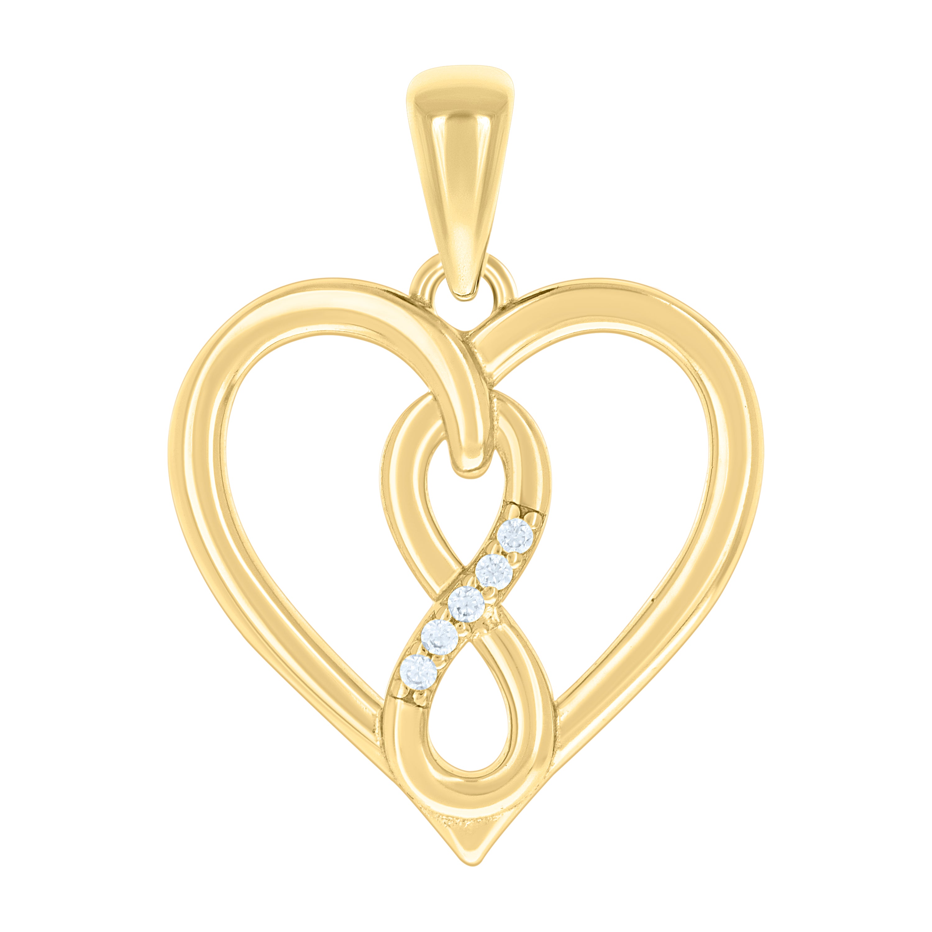 925 Sterling Silver Yellow-tone Womens Cubic-Zirconia Infinity Heart Pendant 