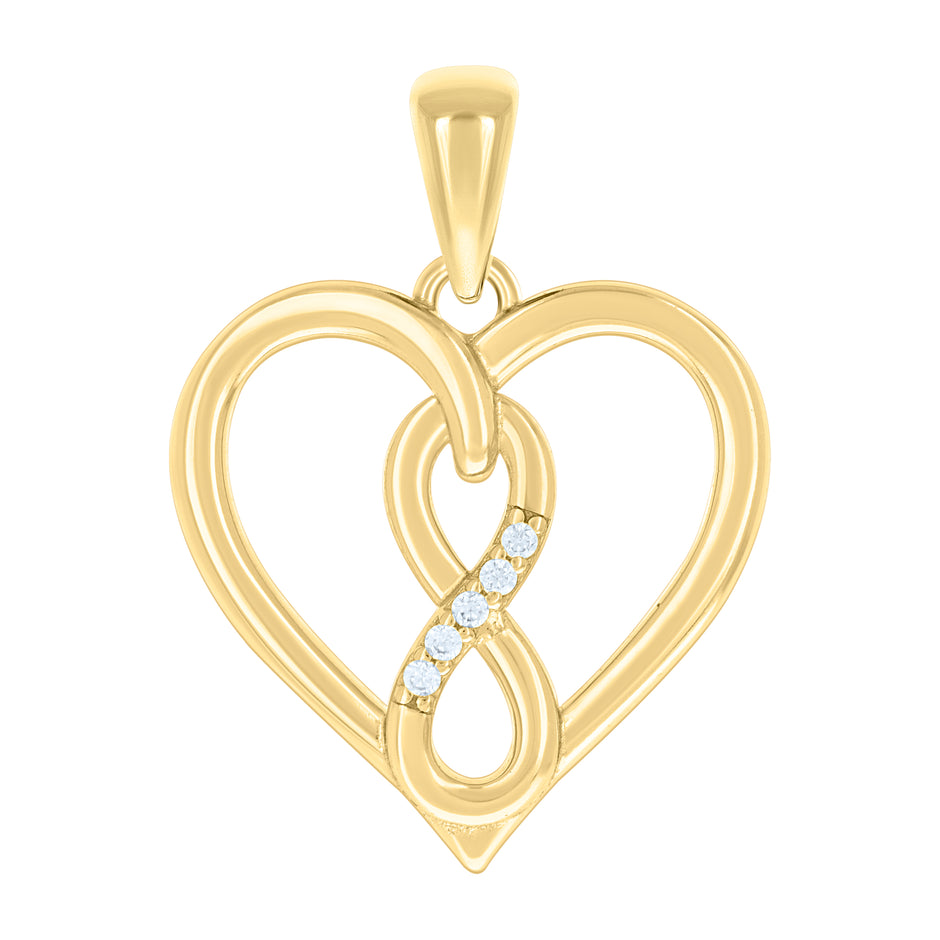 925 Sterling Silver Yellow-tone Womens Cubic-Zirconia Infinity Heart Pendant 
