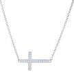 925 Sterling Silver Womens Cubic-Zirconia Sideways Cross Religious Charm Necklace Size 16 + 1.5 Inches