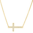 925 Sterling Silver Yellow-tone Womens Cubic-Zirconia Sideways Cross Religious Charm Necklace Size 16 + 1.5 Inches