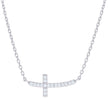 925 Sterling Silver Unisex Cubic-Zirconia Sideways Cross Necklace Size 16 + 1.5 Inches