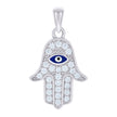 925 Sterling Silver Unisex Cubic-Zirconia Enameled Evil Eye Hamsa Pendant 
