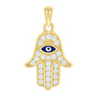 925 Sterling Silver Yellow-tone Unisex Cubic-Zirconia Enameled Evil Eye Hamsa Pendant 