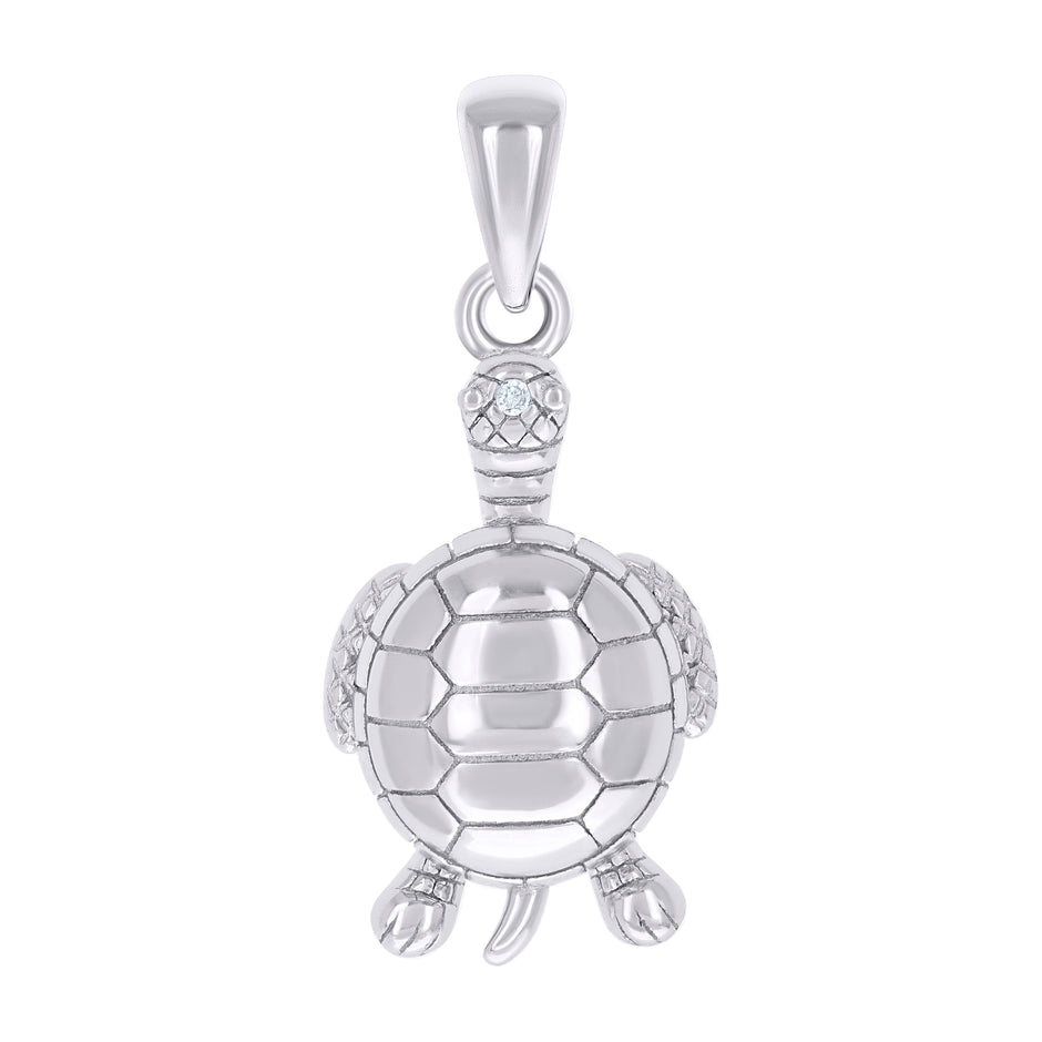 925 Sterling Silver Unisex Cubic-Zirconia Turtle Ocean Pendant 