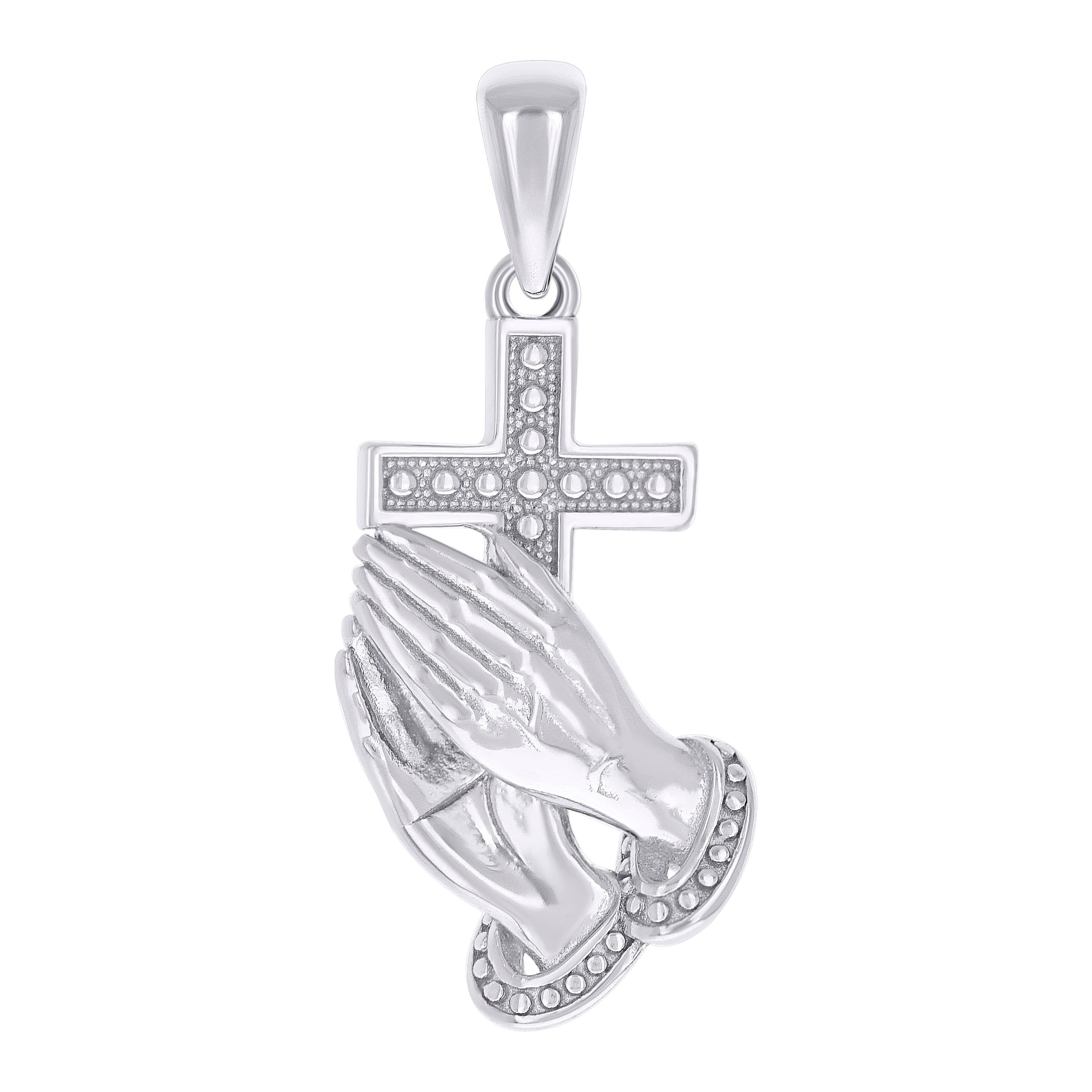 925 Sterling Silver Unisex Without CZ Cross Praying Hands Symbol Religious Pendant 