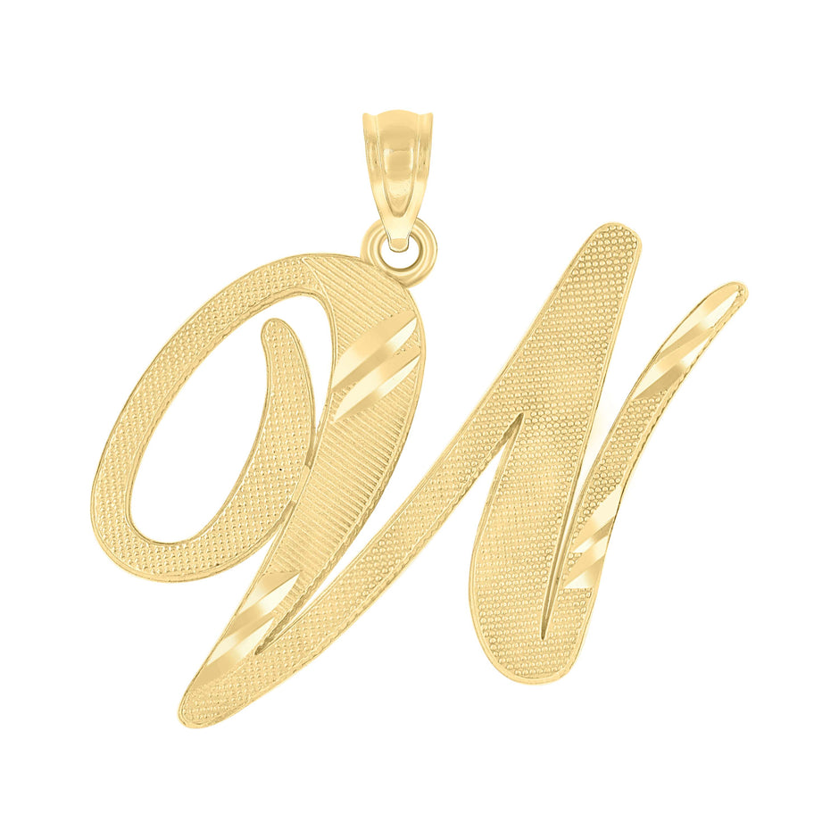 10kt Yellow Gold Unisex Diamond-Cut Initial W Charm Pendant