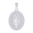 925 Sterling Silver Unisex Cubic-Zirconia Oval Miraculous Virgin Mary Religious Pendant 