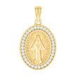 925 Sterling Silver Yellow-tone Unisex Cubic-Zirconia Oval Miraculous Virgin Mary Religious Pendant 