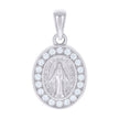 925 Sterling Silver Unisex Cubic-Zirconia Oval Miraculous Virgin Mary Religious Pendant 