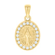 925 Sterling Silver Yellow-tone Unisex Cubic-Zirconia Oval Miraculous Virgin Mary Religious Pendant 