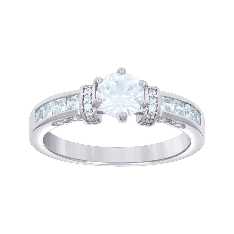 925 Sterling Silver Womens Princess-Cut Round Cubic-Zirconia Fashion Engagement Ring Size 8 - SLV-136509