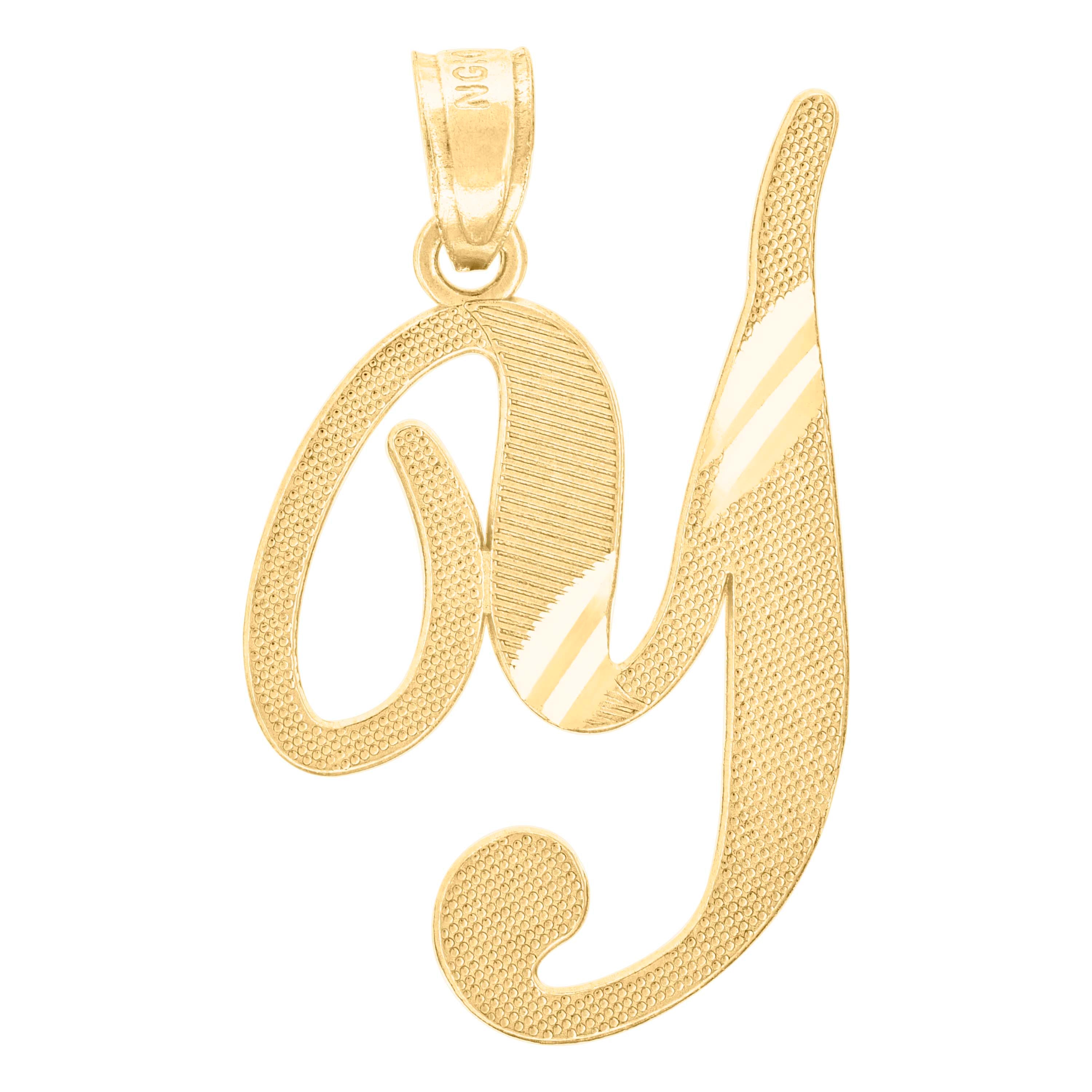 10kt Yellow Gold Unisex Diamond-Cut Initial Y Charm Pendant