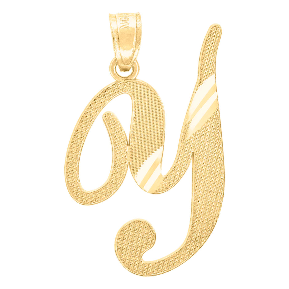 10kt Yellow Gold Unisex Diamond-Cut Initial Y Charm Pendant