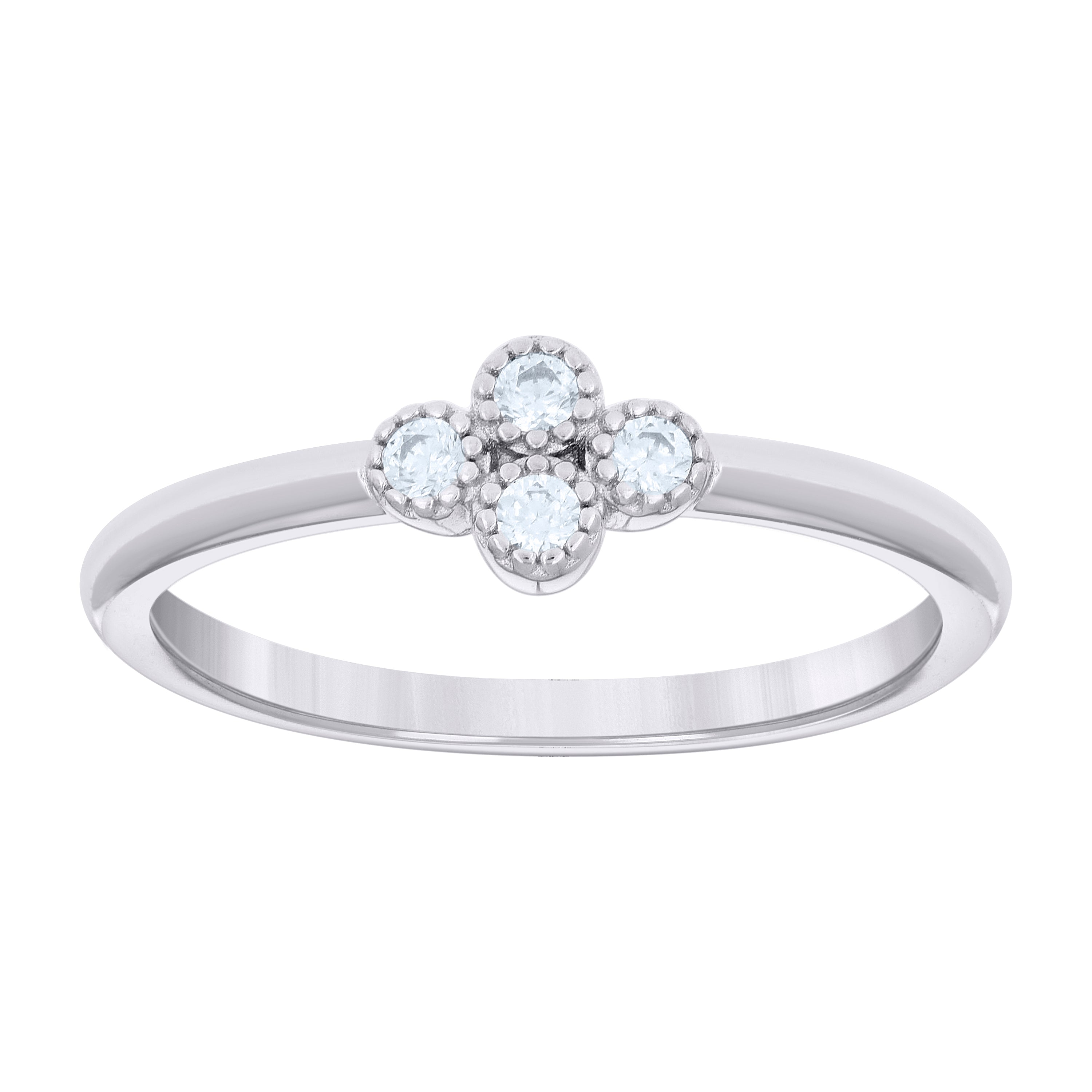 925 Sterling Silver Womens Cubic-Zirconia Clover Good Luck Ring Size 5