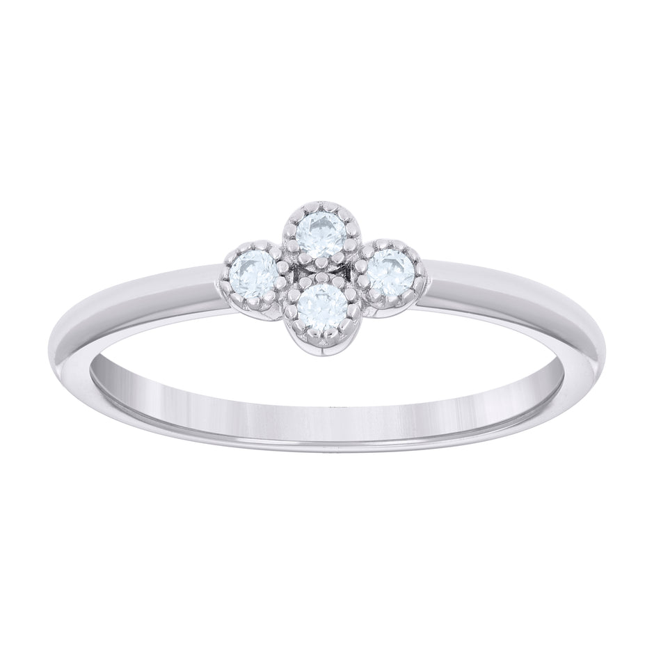 925 Sterling Silver Womens Cubic-Zirconia Clover Good Luck Ring Size 5