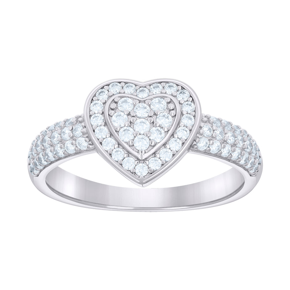 925 Sterling Silver Womens Cubic-Zirconia Heart Ring Size 9 - SLV-136539