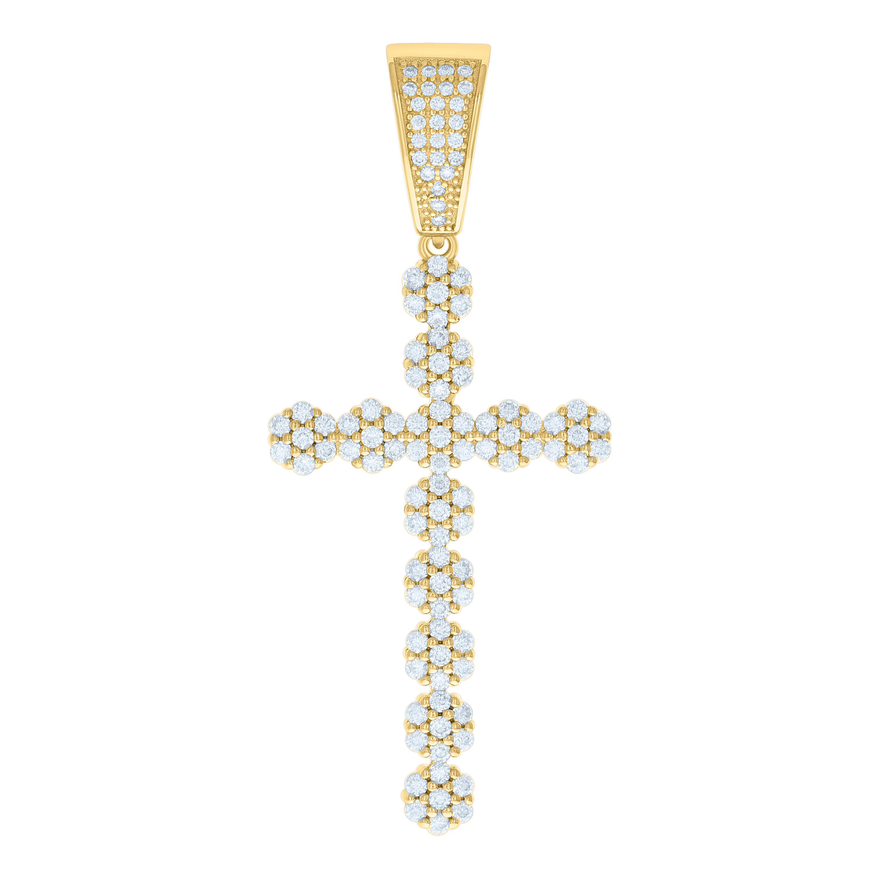 925 Sterling Silver Yellow-tone Men Cubic-Zirconia Cross Religious Charm Pendant 