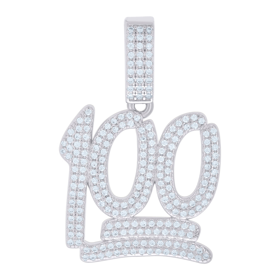 925 Sterling Silver Unisex Cubic-Zirconia 100 Numbers Initial Charm Pendant