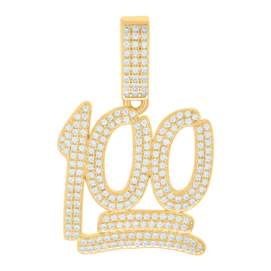 925 Sterling Silver Yellow-tone Unisex Cubic-Zirconia 100 Numbers Initial Charm Pendant