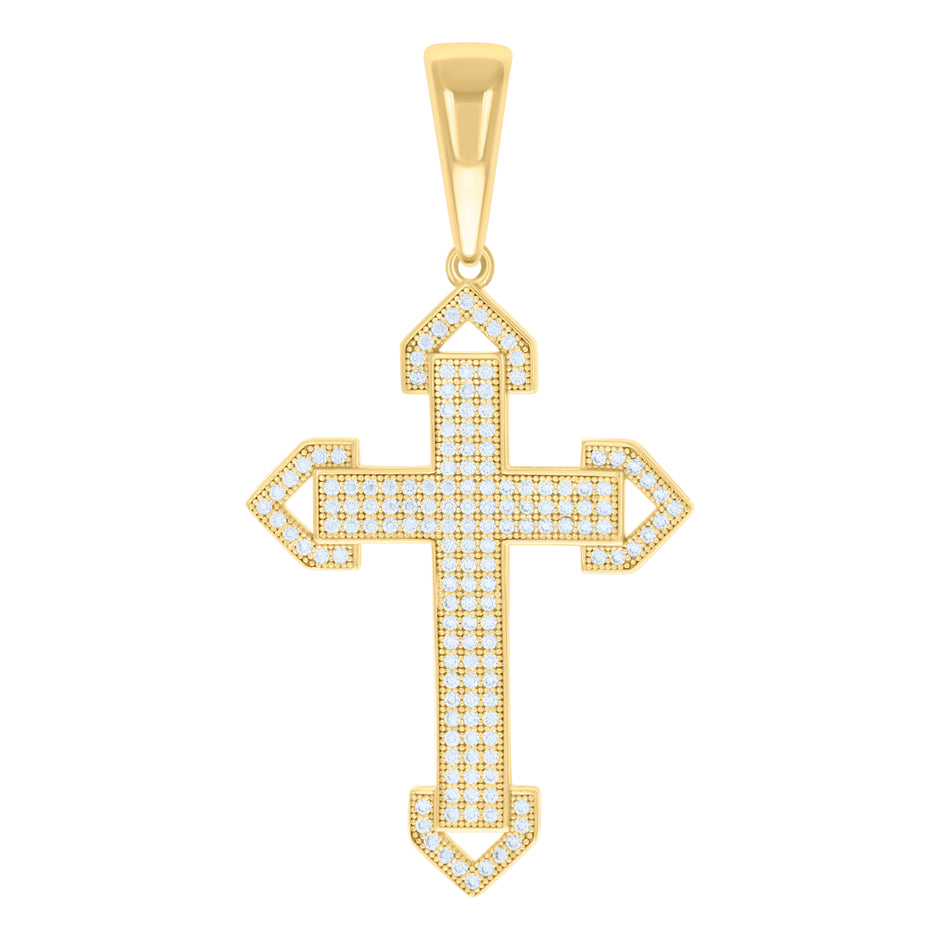 925 Sterling Silver Yellow-tone Men Cubic-Zirconia Cross Religious Charm Pendant 