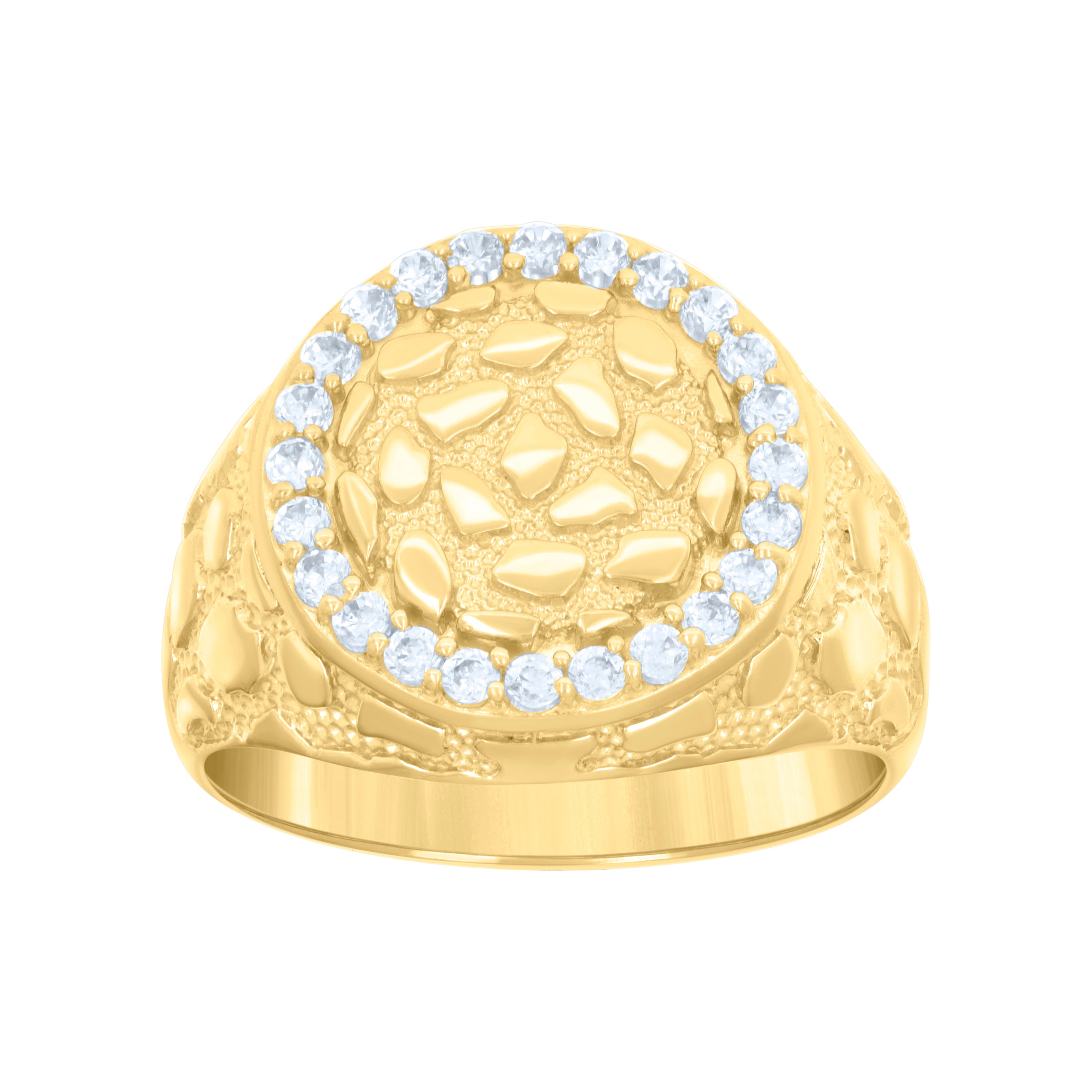 10kt Yellow Gold Mens Cubic-Zirconia Nugget Round Head Fashion Ring