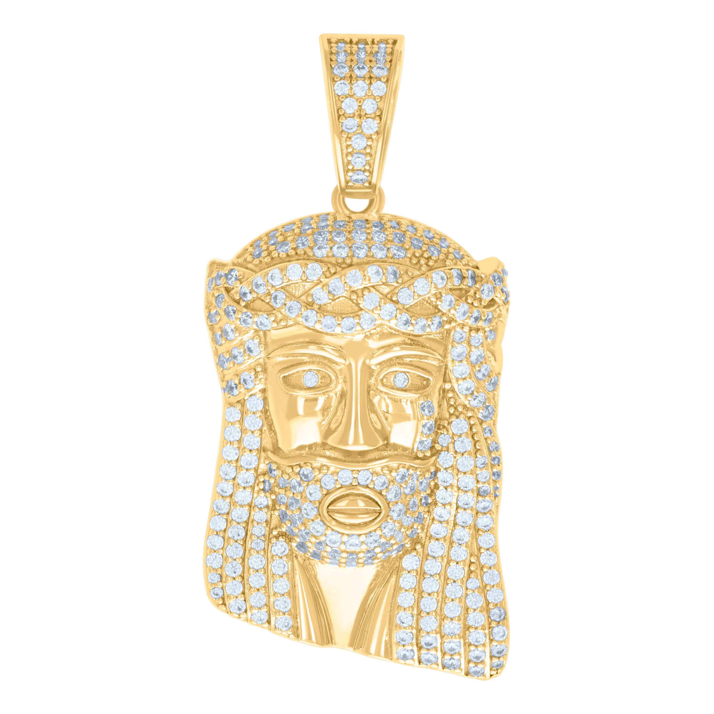 925 Sterling Silver Yellow-tone Unisex Cubic-Zirconia Jesus Religious Charm Pendant